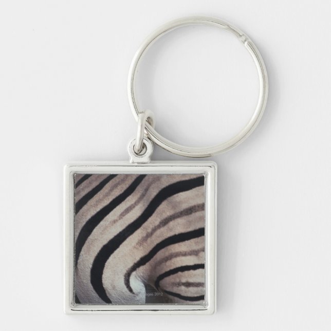 Zebra tryck fyrkantig silverfärgad nyckelring (Framsidan)