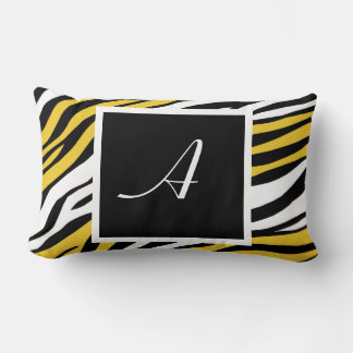 Zebra tryck Gult Mix Monogram Lumbar Pillow Lumbarkudde