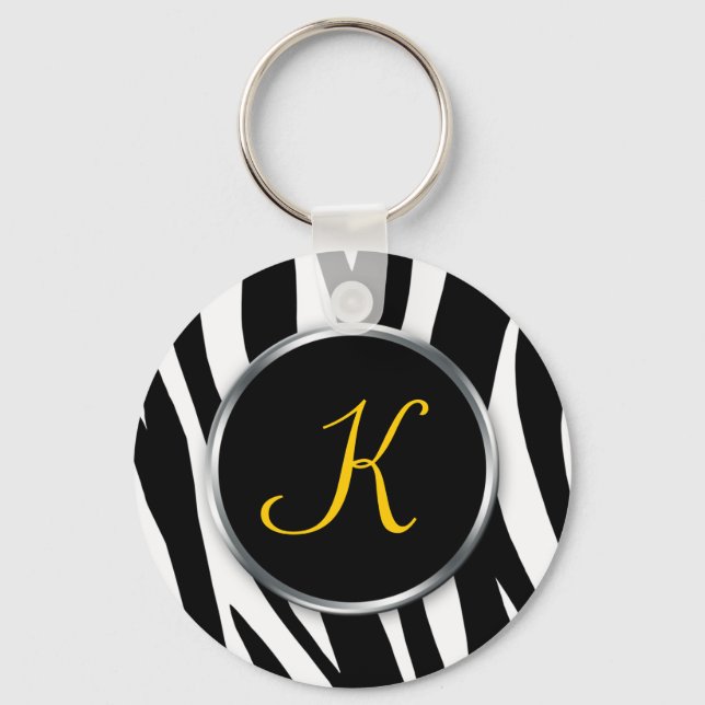 Zebra tryck: Gult Monogram : Nyckelkedja Nyckelring (Framsida)