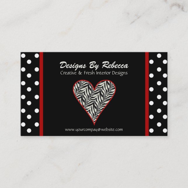 Zebra tryck Heart med Polka dots Affärskort Visitkort (Framsida)