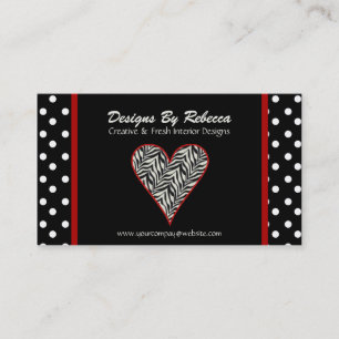 Zebra tryck Heart med Polka dots Affärskort Visitkort