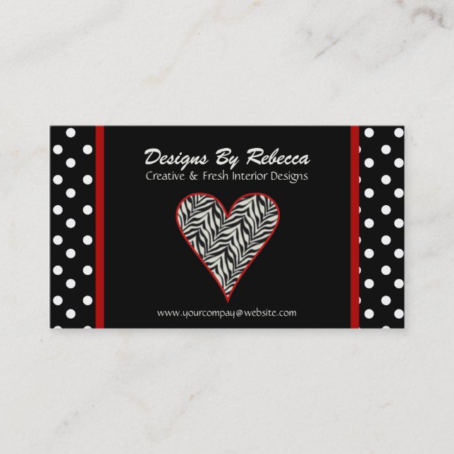 Zebra tryck Heart med Polka dots Affärskort Visitkort (Framsida)