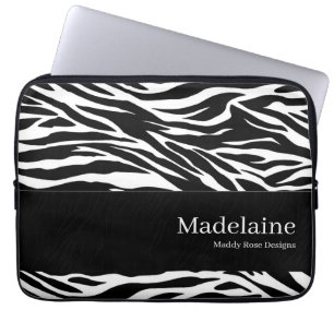 Zebra tryck i Svarta och vita med Namn Laptop Fodral