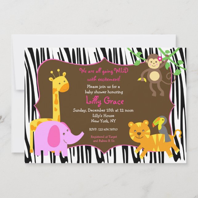 Zebra tryck-jungle Safari Animal Baby Shower Inbjudningar (Framsida)