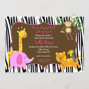 Zebra tryck-jungle Safari Animal Baby Shower Inbjudningar
