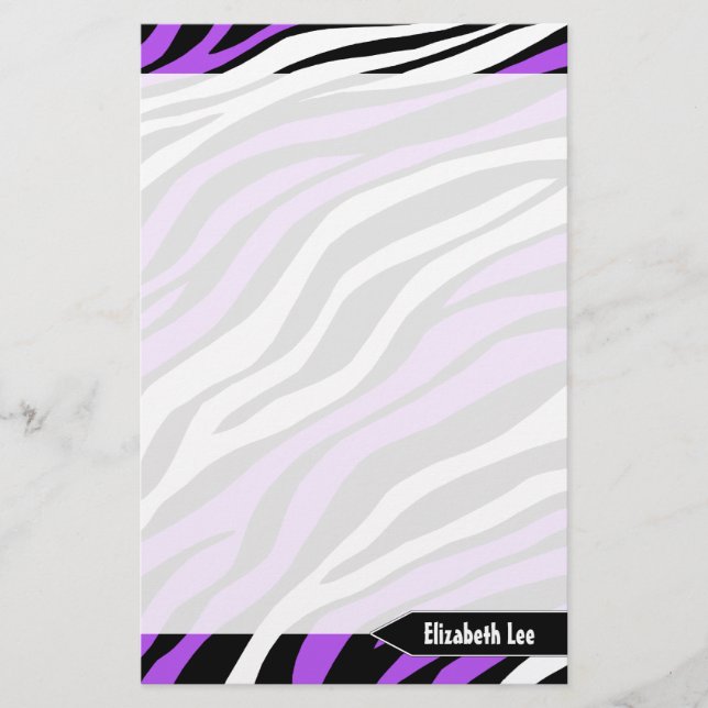 Zebra tryck Lila Mix Personlig Stationery Brevpapper (Framsida)