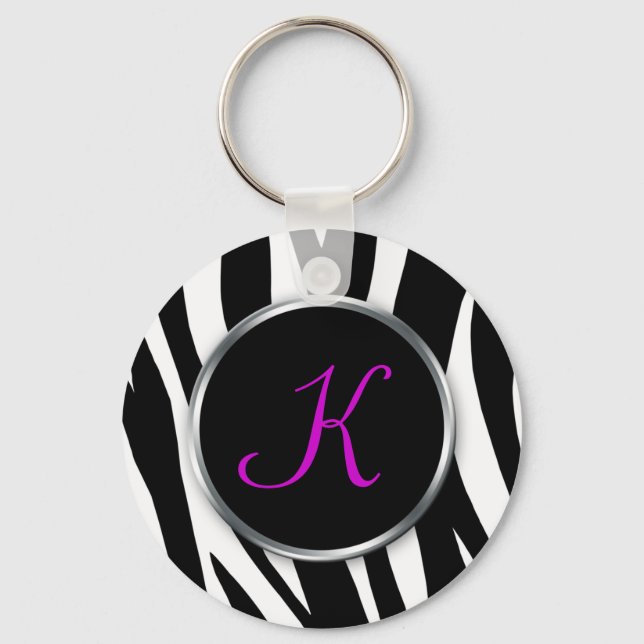 Zebra tryck: Lila Monogram : Nyckelkedja Nyckelring (Framsida)