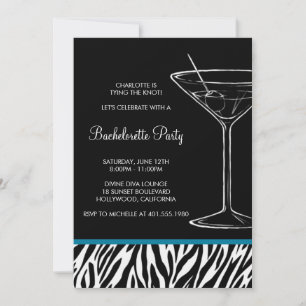 zebra tryck martini bachelorette inbjudningar