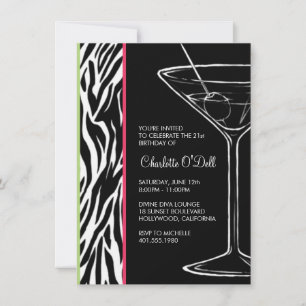 zebra tryck martini födelsedagsfest inbjudningar