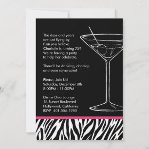 zebra tryck martini födelsedagsfest inbjudningar