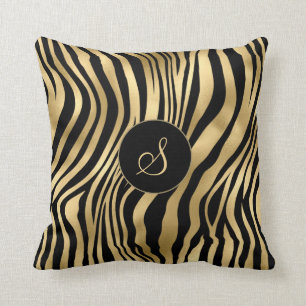 Zebra tryck med folie av guld och monogram kudde