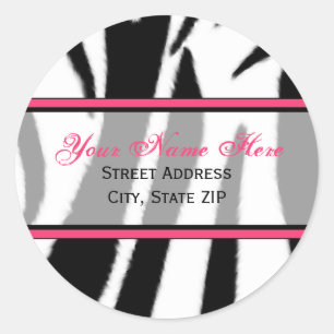 Zebra tryck med Rosa Adressetiketter Runt Klistermärke