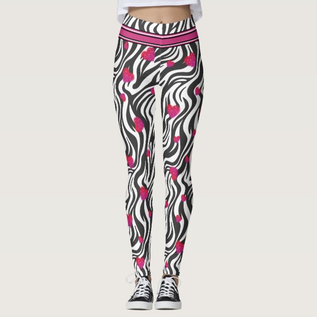 Zebra tryck med Shock rosa Gnistra Hearts Leggings (Framsida)
