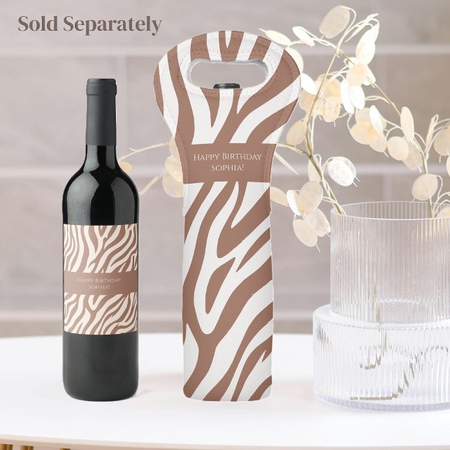 Zebra tryck-Mocha Mousse Vinflaska Etikett (Zebra Print-Mocha Mousse Wine Label)