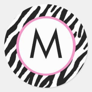 Zebra tryck Monogrammed Stickers Runt Klistermärke