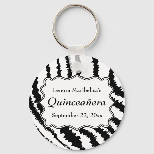 Zebra tryck Mönster Quinceanera Nyckelring (Framsida)