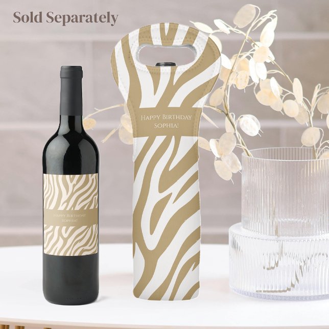 Zebra tryck-Neutralt Beige Vinflaska Etikett (Zazzle Zebra Print-Neutral Beige Wine Bag nd bottle labels)