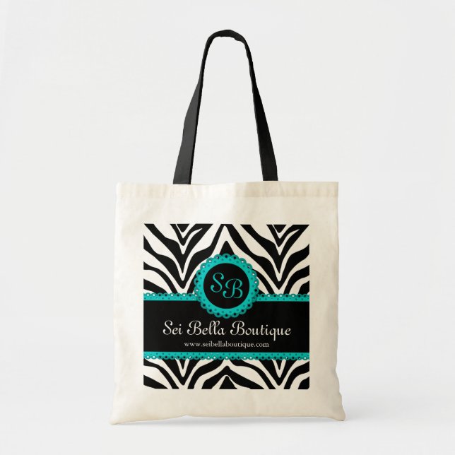 Zebra tryck och Aqua Snöre Monogram Tygkasse (Framsidan)