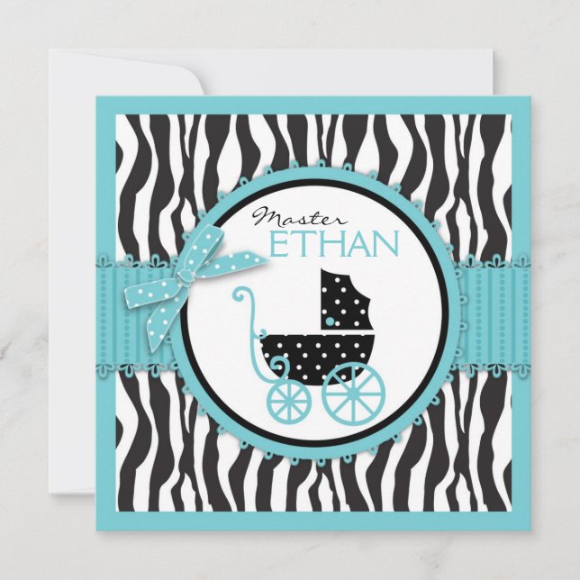 Zebra tryck- och barnvagnbaby shower inbjudningar (Framsida)