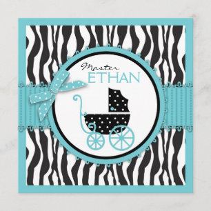 Zebra tryck- och barnvagnbaby shower inbjudningar