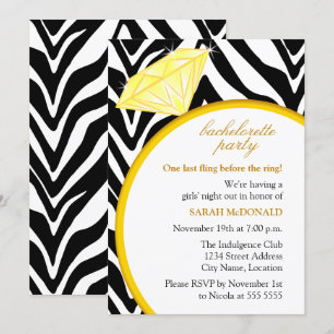 Zebra tryck och Guld Ring Bachelorette Party Inbjudningar