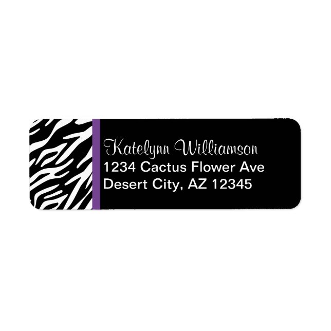 Zebra tryck och Lila Returetiketter Returadress Etikett (Framsidan)
