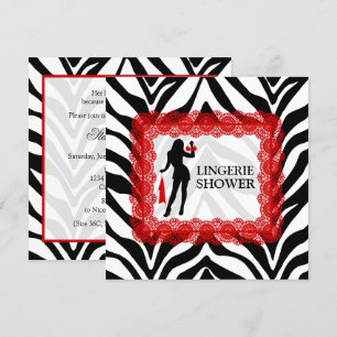 Zebra tryck och Red Snöre Lingerie Shower Inbjudningar