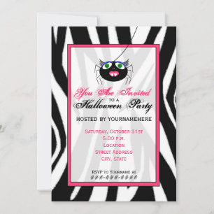 zebra tryck och Rosa Girl Girl Spider Halloween fe Inbjudningar