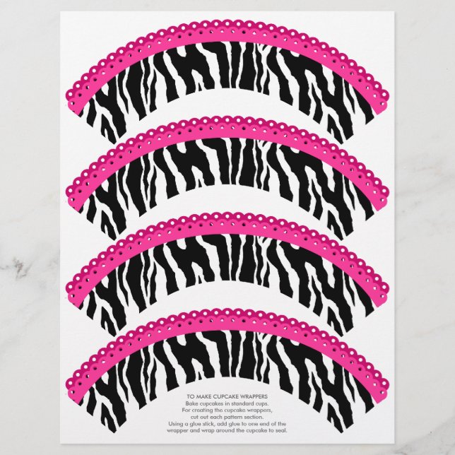 Zebra tryck och Rosa Snöre Cupkakor Wrappers (Framsida)