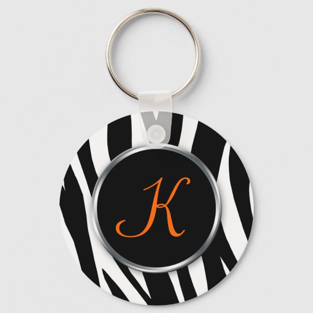 Zebra tryck: Orange Monogram : Nyckelkedja Nyckelring (Framsida)