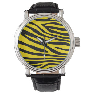 Zebra tryck päls (svart och gult) armbandsur