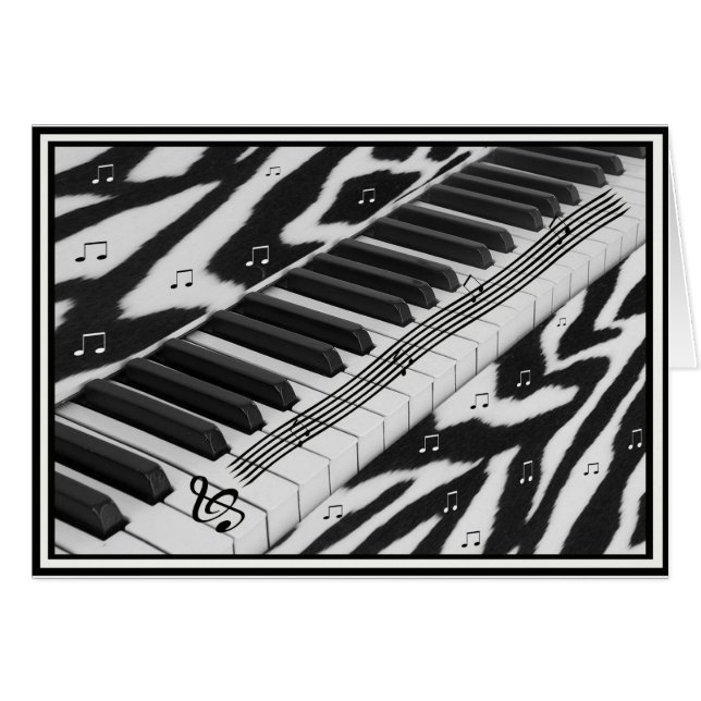 Zebra tryck Piano Tangentbord Hälsningskort (Framsidan Horizontal)