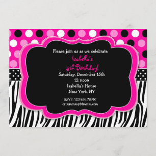 Zebra tryck Polka dots BIrthday-inbjudningar Inbjudningar