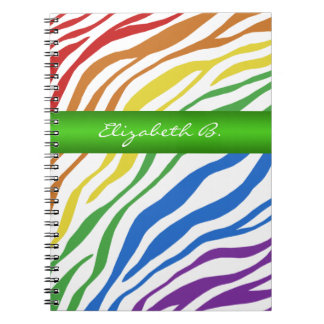 Zebra tryck Rainbow Grönt Personlig för anteckning Anteckningsbok Med Spiral
