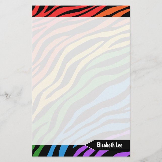 Zebra tryck Rainbow Mix Personlig Stationery Brevpapper (Framsida)