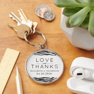 Zebra tryck, Rand, svart och vitt, Bröllop Rund Silverfärgad Nyckelring