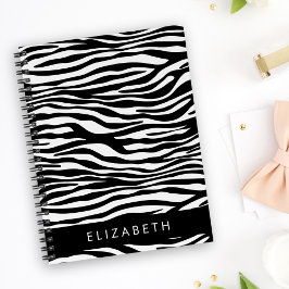 Zebra tryck, Rand, svart och vitt, ditt namn Anteckningsbok