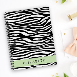 Zebra tryck, Rand, svart och vitt, ditt namn Anteckningsbok