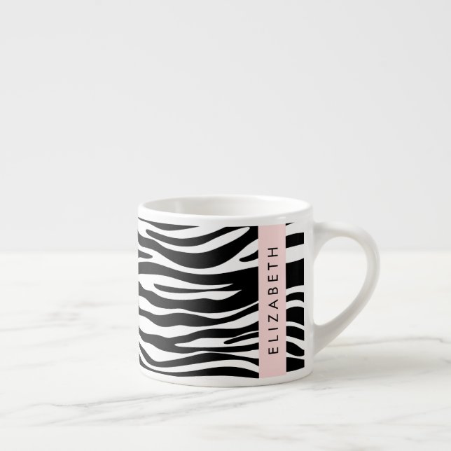 Zebra tryck, Rand, svart och vitt, ditt namn Espressomugg (Höger)