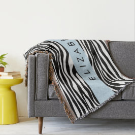 Zebra tryck, Rand, svart och vitt, ditt namn Filt