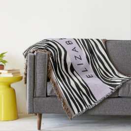 Zebra tryck, Rand, svart och vitt, ditt namn Filt