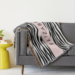 Zebra tryck, Rand, svart och vitt, ditt namn Filt