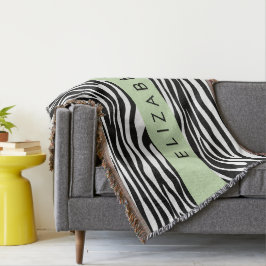 Zebra tryck, Rand, svart och vitt, ditt namn Filt