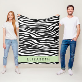 Zebra tryck, Rand, svart och vitt, ditt namn Fleecefilt