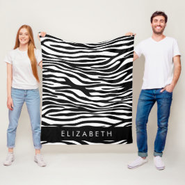 Zebra tryck, Rand, svart och vitt, ditt namn Fleecefilt