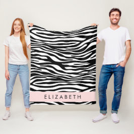Zebra tryck, Rand, svart och vitt, ditt namn Fleecefilt