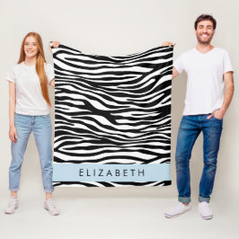 Zebra tryck, Rand, svart och vitt, ditt namn Fleecefilt
