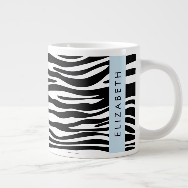 Zebra tryck, Rand, svart och vitt, ditt namn Jumbo Mugg (Höger)