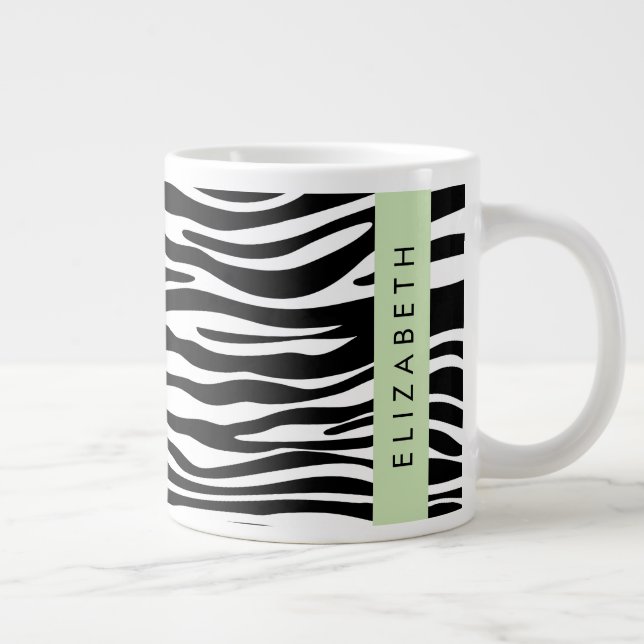 Zebra tryck, Rand, svart och vitt, ditt namn Jumbo Mugg (Höger)