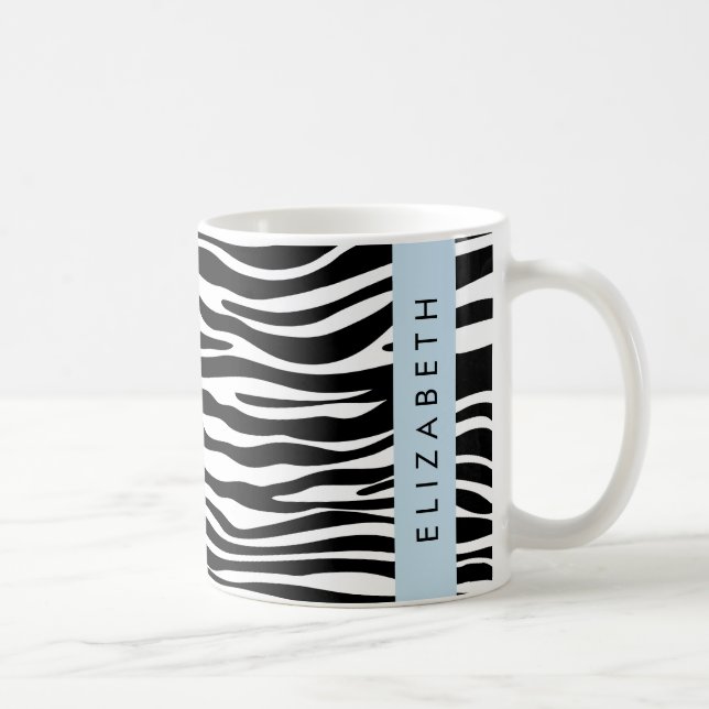Zebra tryck, Rand, svart och vitt, ditt namn Kaffemugg (Höger)